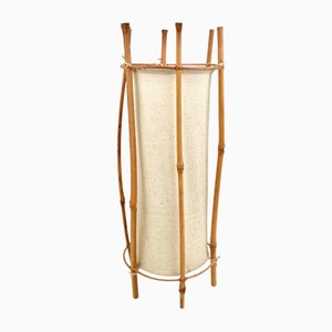 Cotton Bamboo & Rattan Table Lamp by Louis Sognot, France, 1950