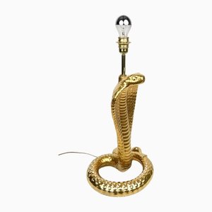 Gold Ceramic Cobra Snake Table Lamp by Tommaso Barbi for B Ceramiche, Italy, 1970s