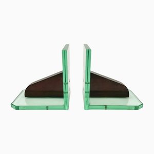 Glass & Wood Bookends, Italy, 1950s, Set of 2