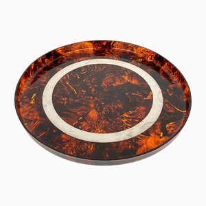 Acrylic Tortoiseshell & Steel Round Centerpiece Serving Tray by Christian Dior, Italy, 1970s