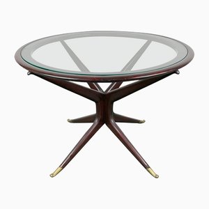 Tavolino da caffè in legno, vetro e ottone di Guglielmo Ulrich, Italia, anni '50