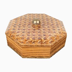 Caja octogonal de madera acrílica y latón de Christian Dior, France, años 70