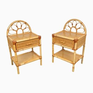 Bamboo & Rattan Nightstand Drawer Tables, Italy, 1970s, Set of 2