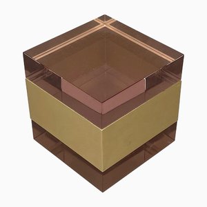 Boîte Cube en Acrylique Violet et Métal Doré par Alessandro Albrizzi, Italie, 1970s