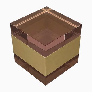 Purple Acrylic & Gold Metal Cube Box by Alessandro Albrizzi, Italy, 1970s