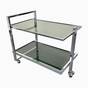 Chrome & Smoked Glass Serving Bar Cart Trolley, Italy, 1970s