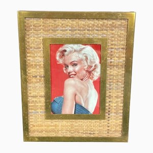 Wicker, Brass & Glass Rectangular Picture Frame, Italy, 1960s