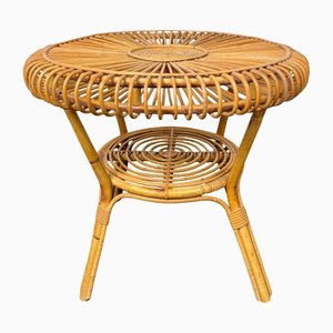 Tavolino da caffè rotondo Mid-Century in vimini e bambù, anni '60