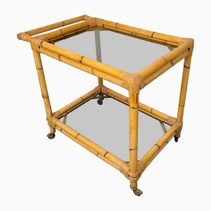 Chariot de Bar en Bambou et Verre Fumé, Italie, 1960s