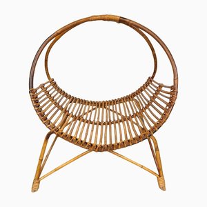 Rattan & Bamboo Curved Magazine Rack, Italy, 1960s