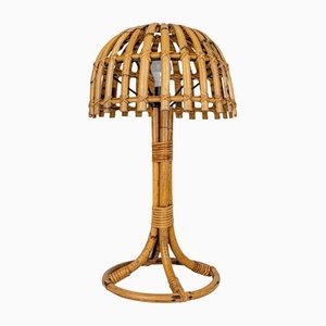 Lámpara de mesa hongo de bambú y ratán, años 60