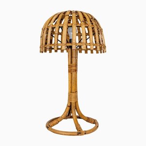 Lampe de Bureau Champignon en Bambou et Rotin, France, 1960s