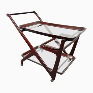 Wood & Glass Serving Bar Cart by Cesare Lacca, Italy, 1950s