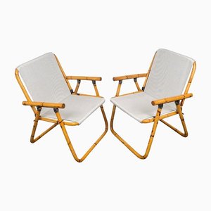 Bamboo, Iron & Fabric Folding Chair, Italy, 1960s, Set of 2
