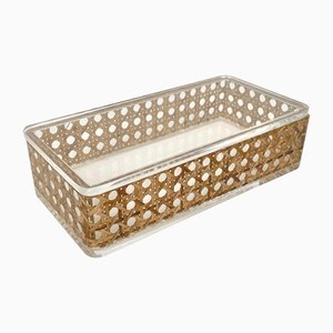 Rechteckige Box aus Acryl & Rattan, Italien, 1970er