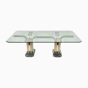 Chrome Brass Marble & Glass Coffee Table, Italy, 1970s
