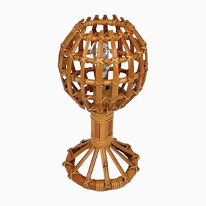 Globe Rattan Tischlampe, Frankreich, 1960er