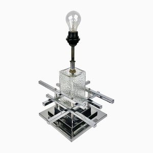 Lámpara de mesa métrica de cromo y vidrio de Gaetano Sciolari, Italy, años 70