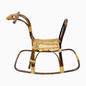 Rattan Bamboo & Wicker Rocking Horse Toy, Italy, 1960