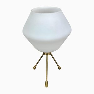 Brass & Opaline Glass Tripod Table Lamp, Italy, 1960s