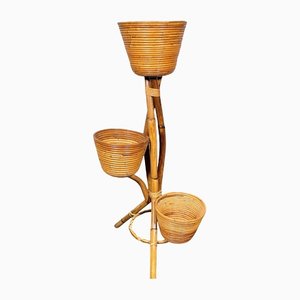 Rattan & Bamboo Flower Stand & Vase, Italy, 1960s