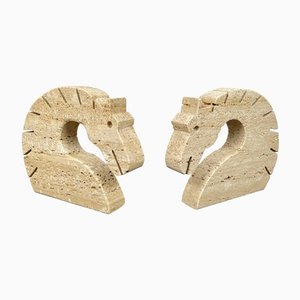 Travertine Horse Bookends Letter Holder by Fratelli Mannelli, Italy, 1970s, Set of 2