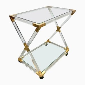 Acrylic Brass & Glass Serving Cart, Italy, 1970s