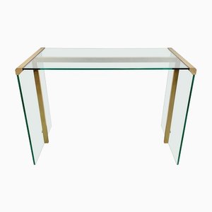 Mid-Century Modern Glass & Brass Console Table by Gallotti & Radice, Italy, 1970s