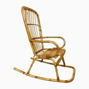 Bamboo Wicker Rocking Chair, Italy, 1960s