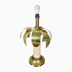 Brass & White Resin Palm Tree Shaped Table Lamp, Italy, 1970s
