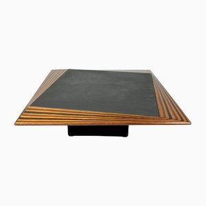 Slate & Wood Low Coffee Table, Italy, 1980s