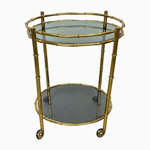 Faux Bamboo Brass & Smoked Glass Bar Cart, Italy, 1960s