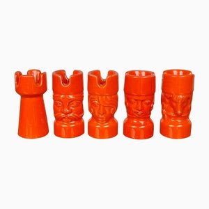 Orange Ceramic Chess Pieces Sculpture by Il Picchio, Italy, 1970s, Set of 5
