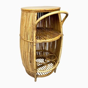 Bamboo Rattan Barrel Bar Cart Cabinet, Italy, 1960s