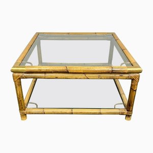 Bamboo, Glass & Brass Coffee Side Table, Italy, 1970s
