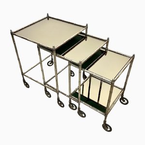 Silvered Brass & Faux Bamboo Nesting Bar Cart from Maison Baguès, France, 1960s, Set of 3