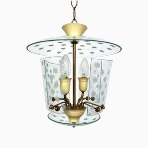 Glass & Brass Lantern by Pietro Chiesa for Fontana Arte, Italy, 1950s