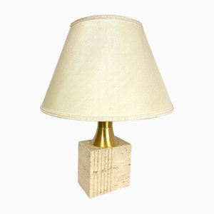 Travertine Base & Brass Table Lamp from Fratelli Mannelli, Italy, 1970s
