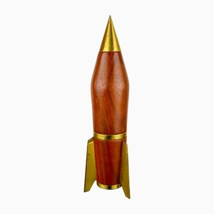 Space Age Italian Rocket Ship Pepper Mill in Wood and Brass, 1970s