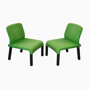 Set of Green Plastic Fabric Armchairs, Italy, 1970s