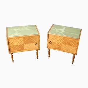 Wood Lacquered Side Table Nightstands, 1950s, Italy, Set of 2