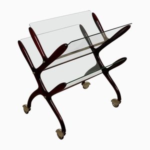 Wood & Glass Magazine Rack Cart by Cesare Lacca, Italy, 1950s