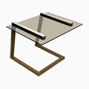 Brass Chrome & Smoked Glass Coffee Side Table, Italy, 1970s