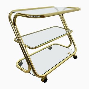 Glass & Golden Metal Serving Cart Trolley by Morex, Italy, 1980s