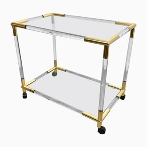 Acrylic, Brass & Glass Bar Serving Cart Trolley, Italy, 1970s