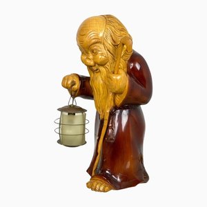 Handgeschnitzte Monk Tischlampe aus Holz von Aldo Tura für Macabo, Italien, 1950er