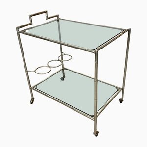 Faux Bamboo Silver & Glass Cart Trolley, Italy, 1970s