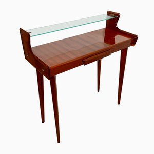 Mid-Century Italian Mahogany Wood & Glass Console Table by Carlo De Carli, 1950s