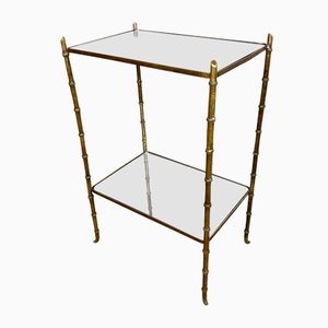 Faux Bamboo Brass & Mirror Side Table by Maison Bagues, France, 1950s
