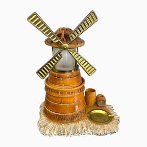 Italienische Mill Tischlampe Aschenbecher aus handgeschnitztem Holz von Aldo Tura Macabo, 1960er